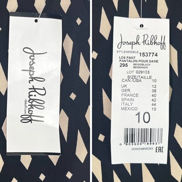 Joseph Ribkoff Black Tan Pants Size 10 Pull On Bell Flare Leg Geometric $170 NEW - Picture 13 of 14
